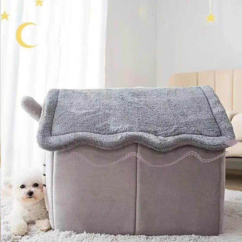 Cat Pet Dog Warm House Cave Beds for Indoor Cats Cozy Wool Igloo Nest Kennel S/M/L