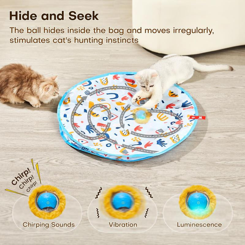 Potaroma Interactive Cat Toys, Fast Rolling Ball in Play Mat, Motion Activated Automatic Moving Ball Hide and Seek Game for Indoor Exercise Kicker, 28 Inch Play Mat