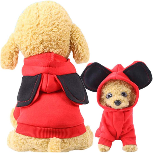 Pet Dog Hooded Clothes Apparel Puppy Cat Warm Hoodies Coat Sweater for Small Dogs with Cute Hat, Red, XXL