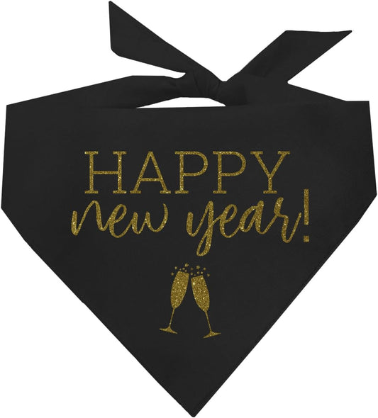 Happy New Year Dog Bandana | 100% Cotton Adjustable Triangle | Made in USA | New Year'S Eve | Celebration | Cheers to 2026 |Black, One Size (195)