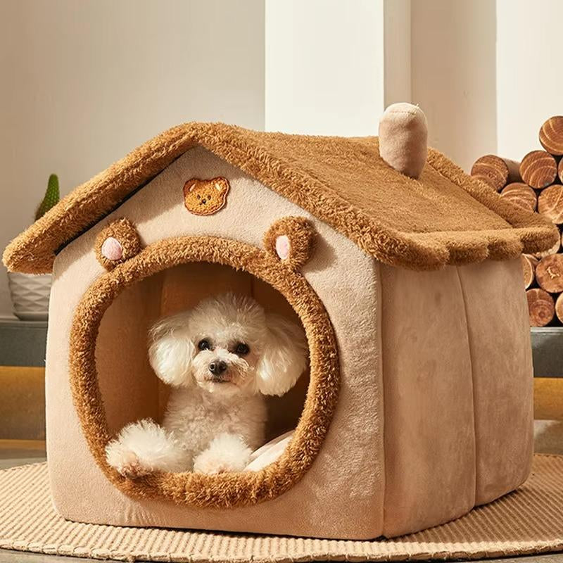 Warm and Enclosed Secure Cat Bed for Fall and Winter, Wraparound Cat Sleeping Niche Dog Cozy Hiding House with Removable Washable Fluffy Lining, Cozy Indoor Cat Shelter for Small Dogs and Cats