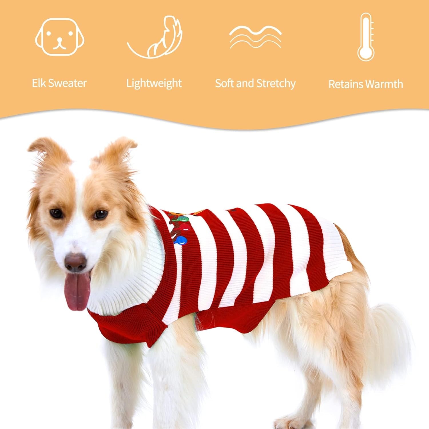 Dog Sweater Pet Christmas Elk Bells Sweaters Halloween Reindeer for Small Dog and Cat (L, Red)