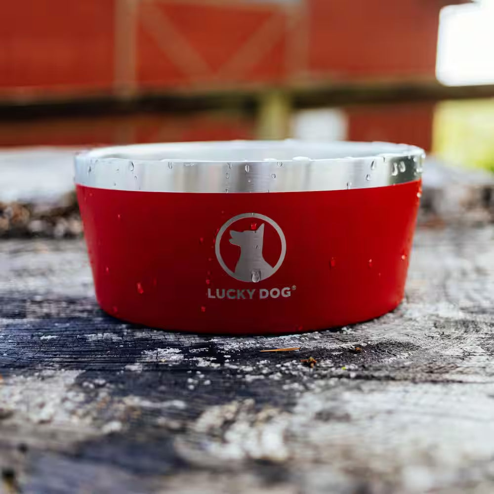 INDULGE 40 Oz. 5 Cup Double Wall Stainless Steel Dog Bowl to Non Slip to Lifetime Warranty in Red