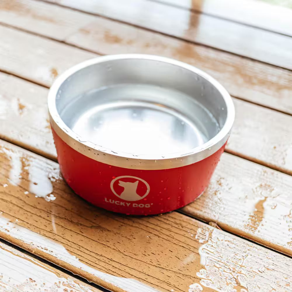Indulge 100 Oz. 12.5 Cup Double Wall Stainless Steel Dog Bowl, Non Slip, Lifetime Warranty in Red