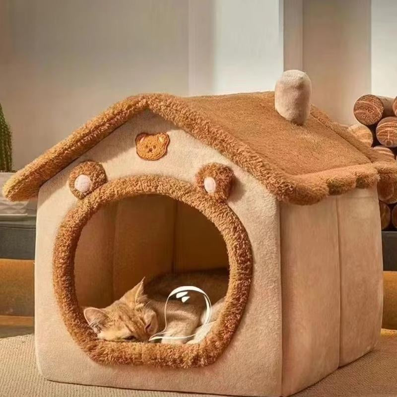Warm and Enclosed Secure Cat Bed for Fall and Winter, Wraparound Cat Sleeping Niche Dog Cozy Hiding House with Removable Washable Fluffy Lining, Cozy Indoor Cat Shelter for Small Dogs and Cats