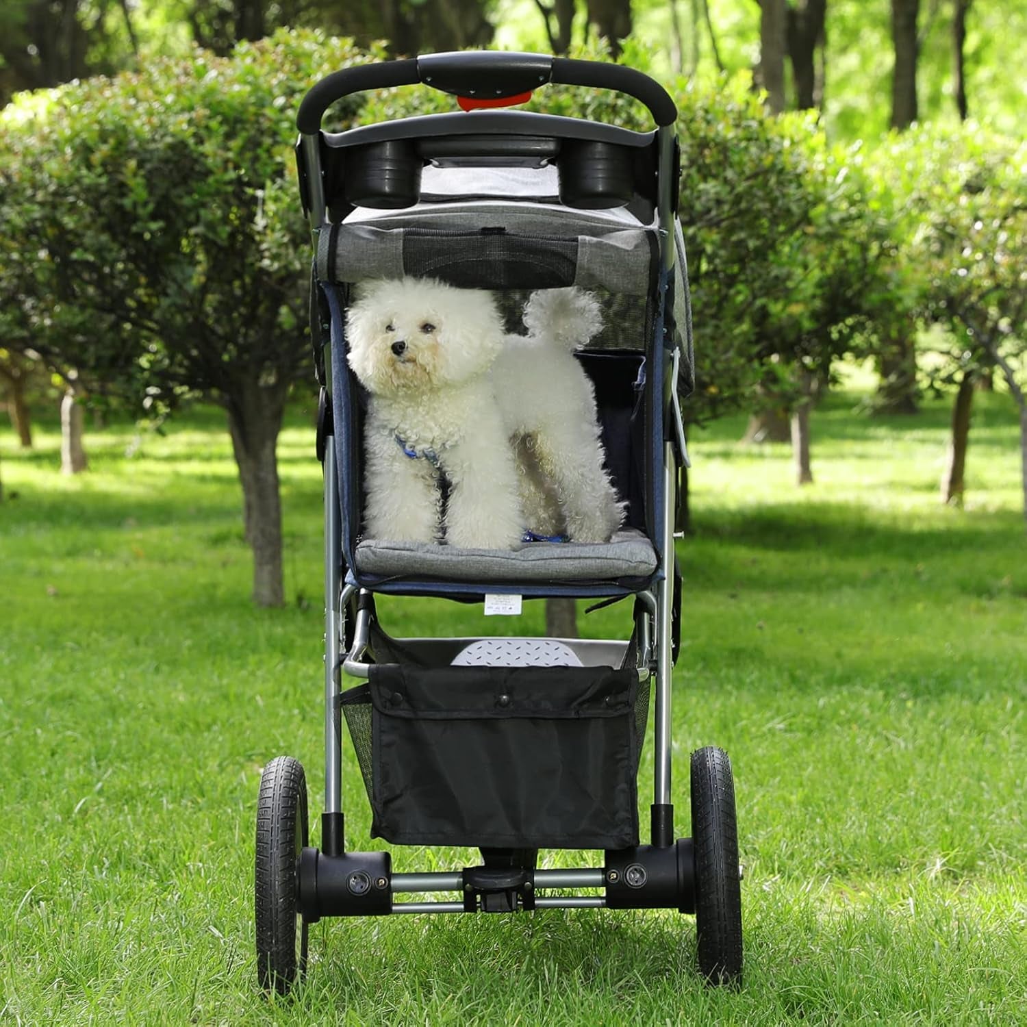 Premium Heavy Duty Dog Stroller for Small Medium Dogs & Cats, 3-Wheel Pet Strollers, Foldable Cat Stroller with Suspension System/Link Brake/One-Hand Fold, Max. Loading 55 LBS