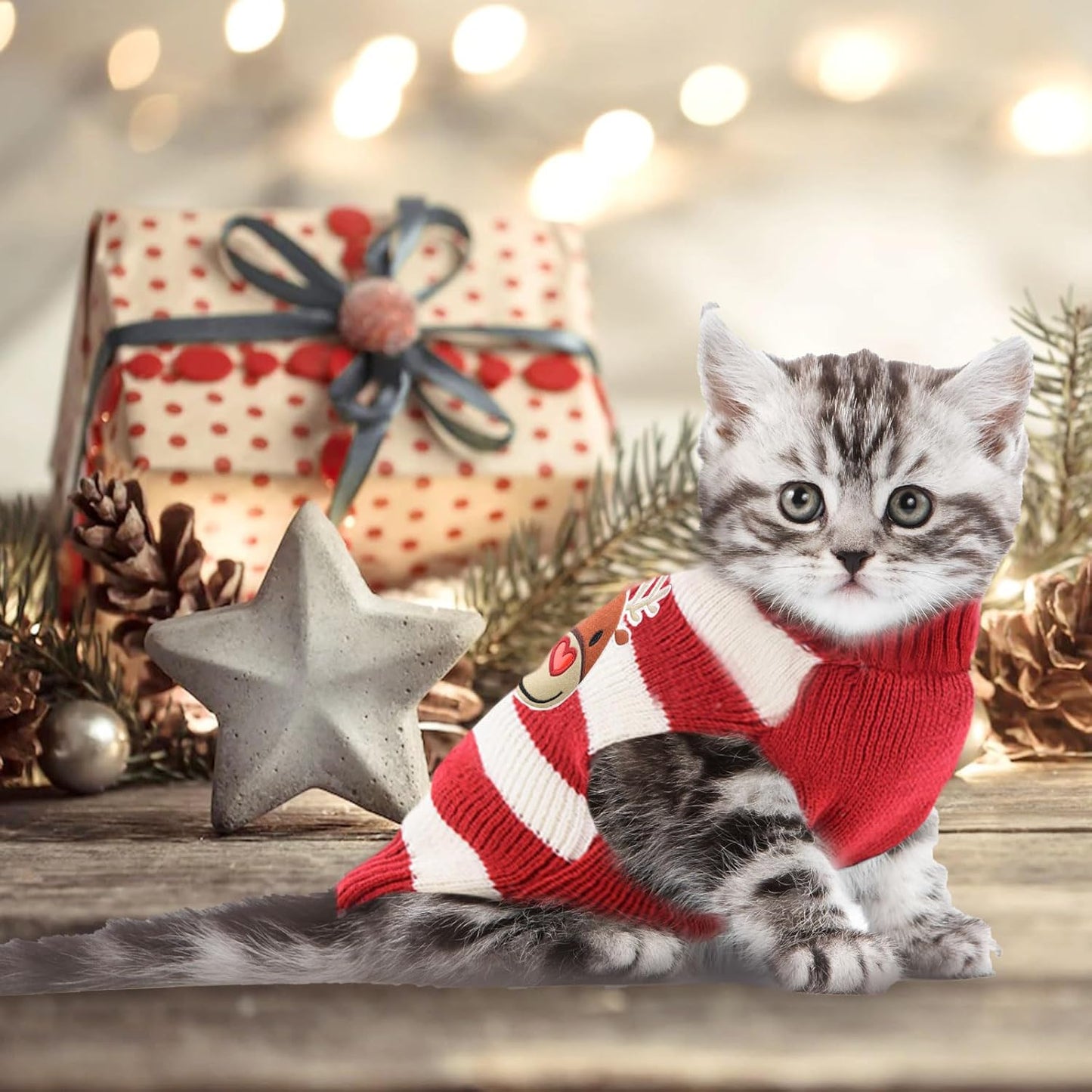 Dog Christmas Sweater Cute Striped Reindeer Xmas Pet Clothes Holiday Puppy Cat Costume New Year Gifts for Small Medium Large Dogs Jumpers (XS, Red White Stripe Reindeer)