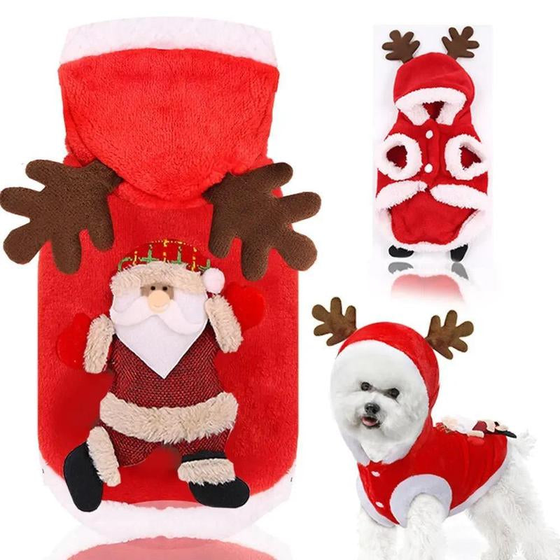 Christmas Dog Clothes Pet Clothes for Small Medium Dogs Winter Warm Elk Santa Claus Dog Cat Coat Hoodies Dogs Christmas Clothing