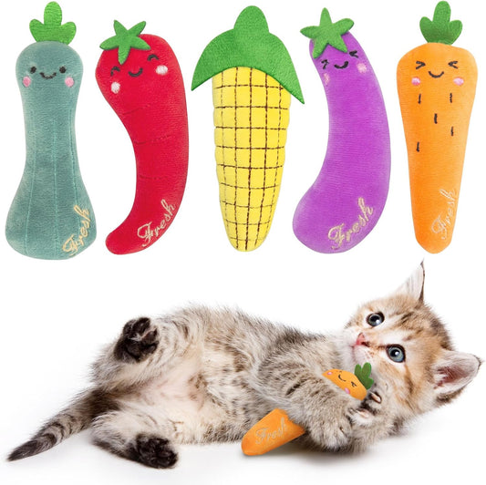 Catnip Cat Toys for Cats, Vegetable Shape 5Pcs, Interactive Cat Nip Toy for Indoor Kitten Kitty Chew Kicker Exercise