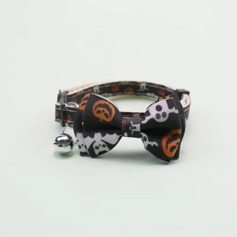 Puppy Kitten Necklace Adjustable Safety Buckle Strap Chihuahua Bow Tie Pet Supplies Happy Halloween Cat Collar with Bell Bowknot