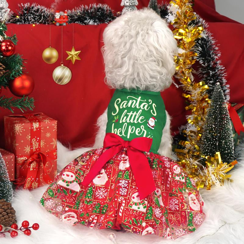 XPUDAC Christmas Dog Dress for Small & Medium Pets with Snowman Print Festive Holiday Costume Easy to Wear for Parties Pet Lightweight Clothes