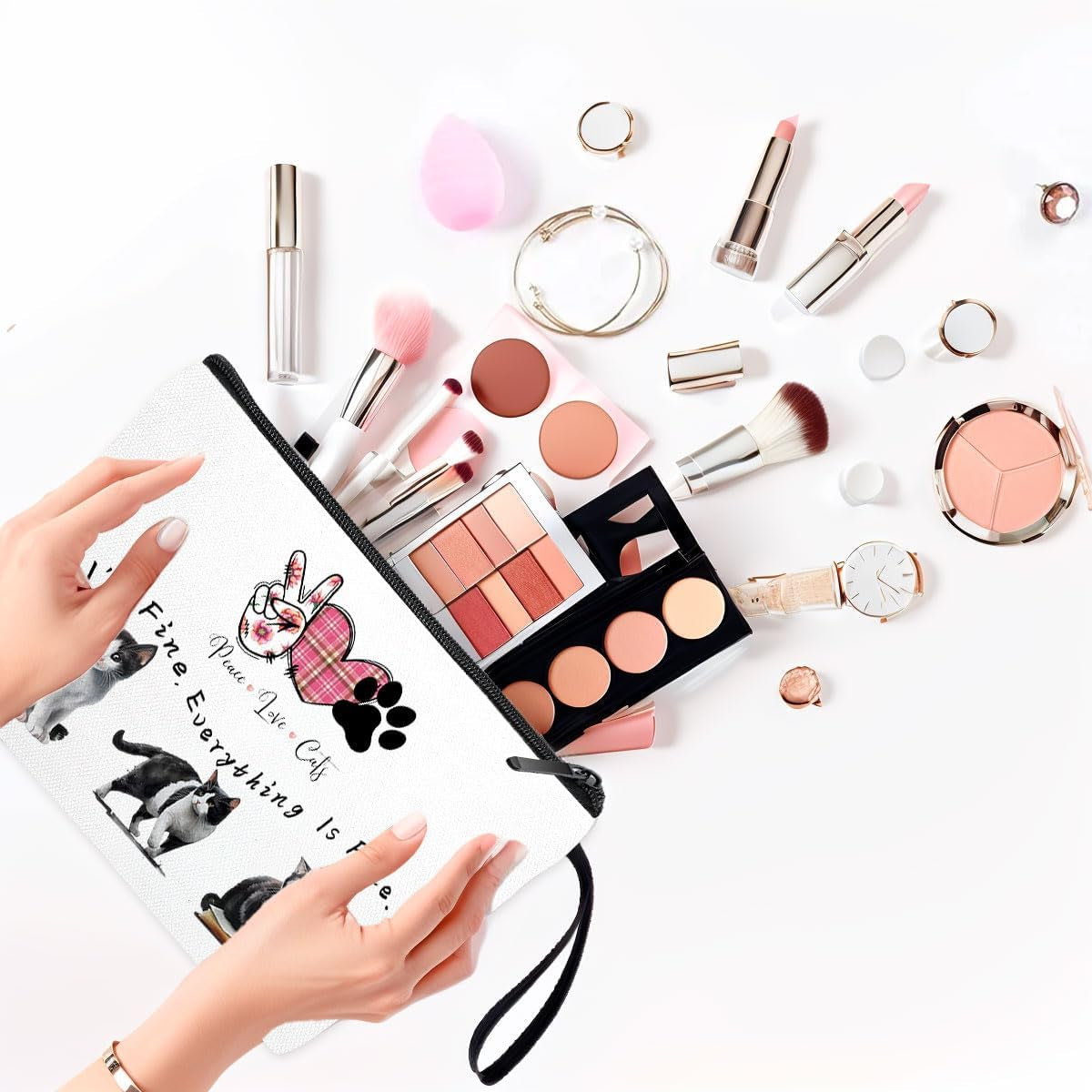 Cute Cat Makeup Bag for Women Cat Gifts for Cat Lover Cat Mom Gifts for Women Cat Lover Gifts for Women (Cute Cat Makeup Bag)