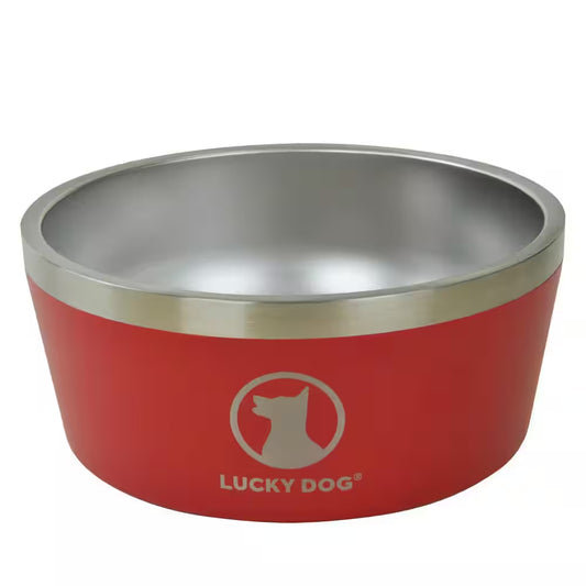 Indulge 100 Oz. 12.5 Cup Double Wall Stainless Steel Dog Bowl, Non Slip, Lifetime Warranty in Red
