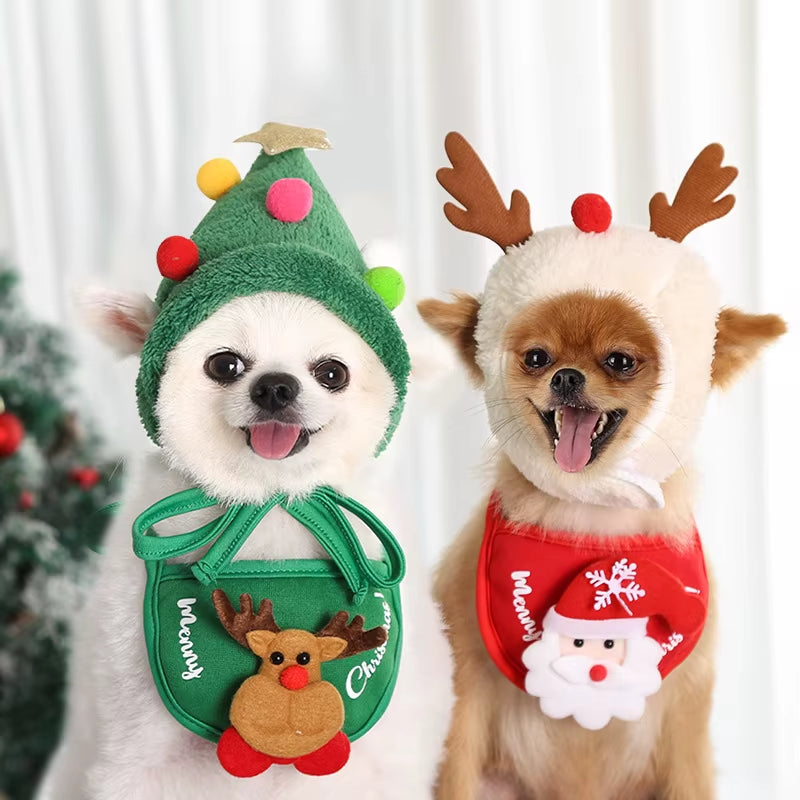 Adorable Funny Dog Christmas Hat and Santa Bibs - Perfect for Holiday Parties and Festive Cosplay!