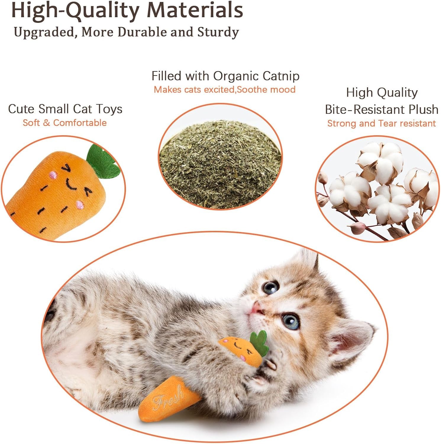 Catnip Cat Toys for Cats, Vegetable Shape 5Pcs, Interactive Cat Nip Toy for Indoor Kitten Kitty Chew Kicker Exercise