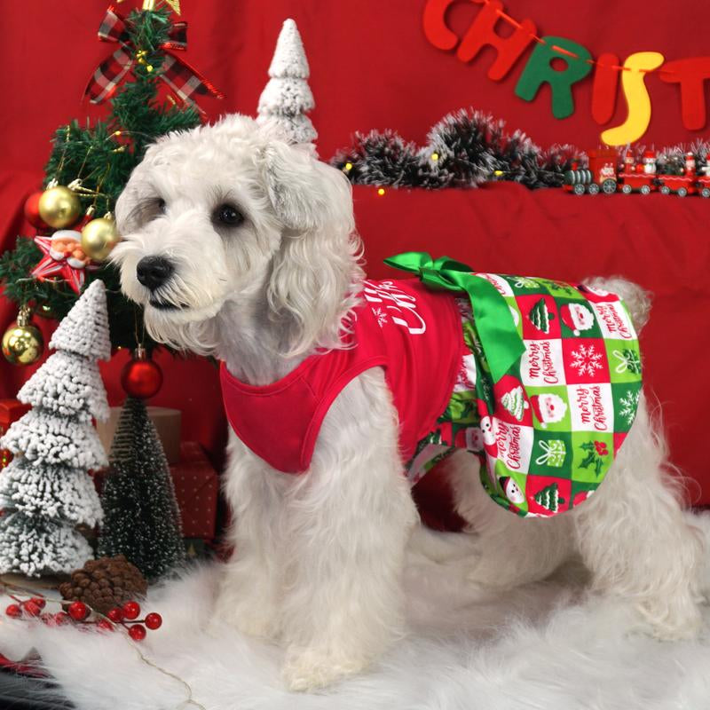 XPUDAC Christmas Dog Dress for Small & Medium Pets with Snowman Print Festive Holiday Costume Easy to Wear for Parties Pet Lightweight Clothes