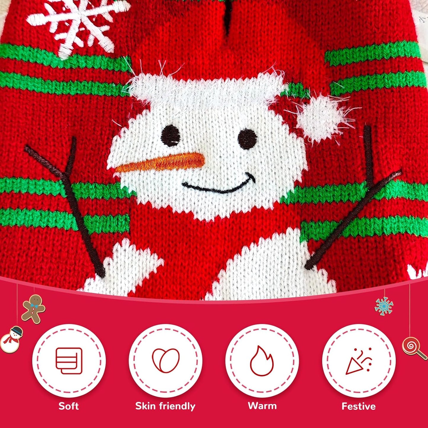 Dog Christmas Sweater Cute Snowman Puppy Cat Costume Boy Girls Xmas Holiday Pet Clothes New Year Outfits Gifts for Small Medium Large Dogs (XXS, Red Green Stripe Snowman)