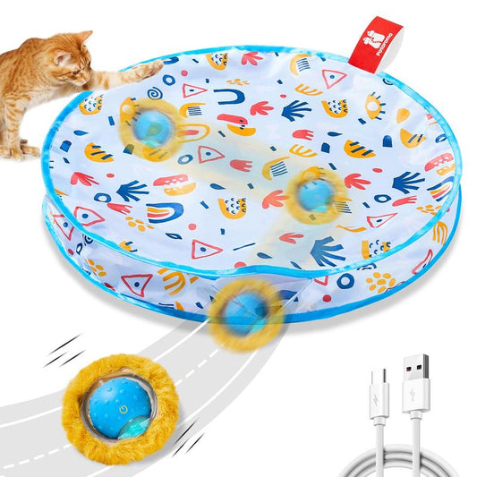 Potaroma Interactive Cat Toys, Fast Rolling Ball in Play Mat, Motion Activated Automatic Moving Ball Hide and Seek Game for Indoor Exercise Kicker, 28 Inch Play Mat