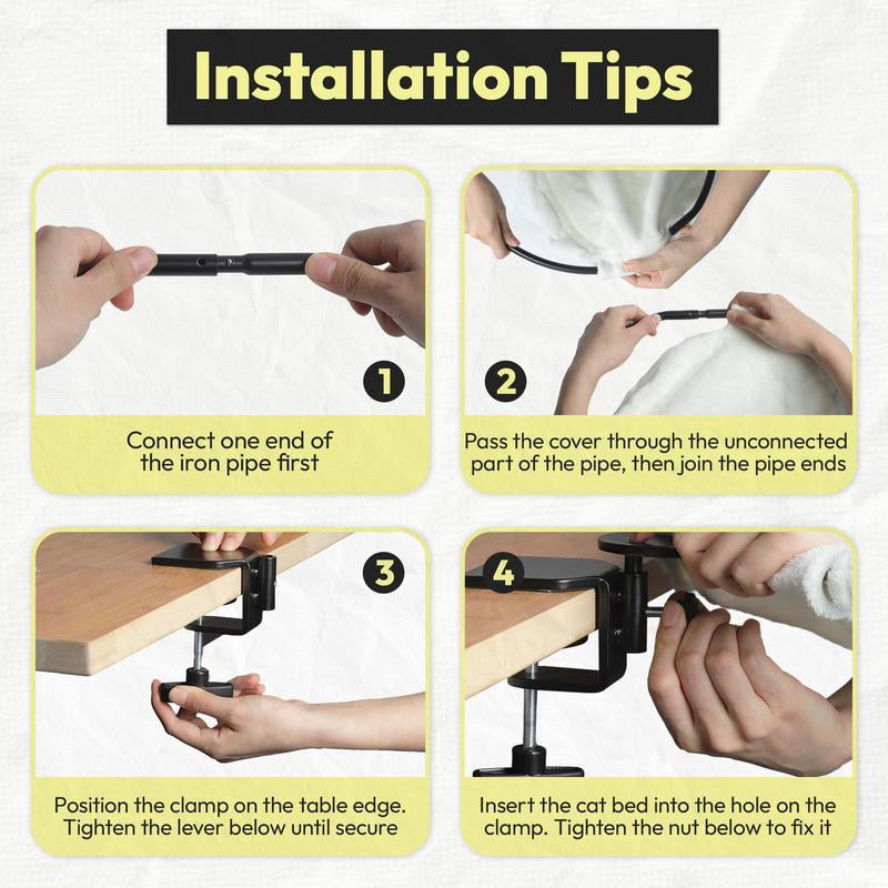 Cat Desk Hammock Bed – Rotating Cat Bed for Desk or Table, Upgraded Clamp with Sponge Pad, Holds up to 50LBS, Soft & Sturdy Cat Nest for Indoor Cats