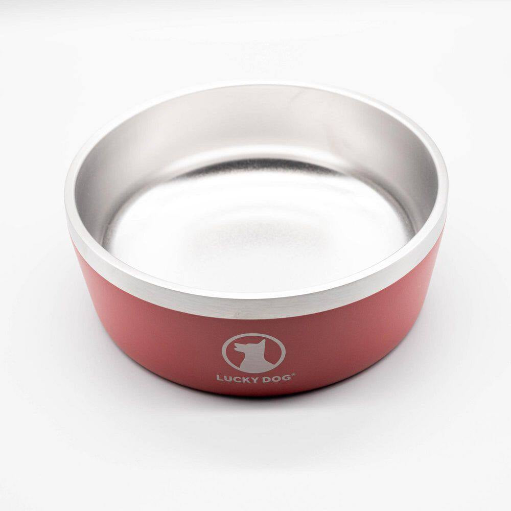 INDULGE 40 Oz. 5 Cup Double Wall Stainless Steel Dog Bowl to Non Slip to Lifetime Warranty in Red