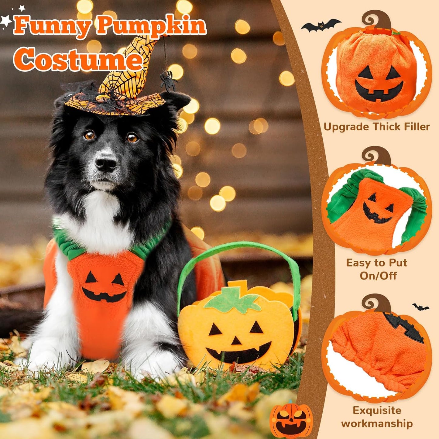 Funny Pumpkin Dog Halloween Costume Pet Dog Cat Thick Plush Pumpkin Decoration Shirt Clothes for Small Medium Dogs Cats Puppy Cute Halloween Party Cosplay Dress up Outfits