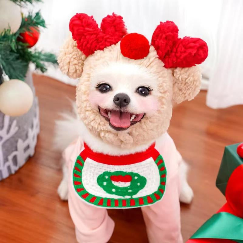 [2Pcs] 2025 NEW Pet Knitted Christmas Scarf & Hat Set for Cats & Dogs - Cute Reindeer & Snowman Design - Warm Plush Outfit for All Seasons - Ideal for Christmas Parties