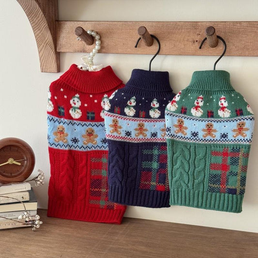 Snowman Gingerbread Man Pet Sweater Small Dog Clothes Small Dog Cat Autumn and Winter Festival Supplies Christmas
