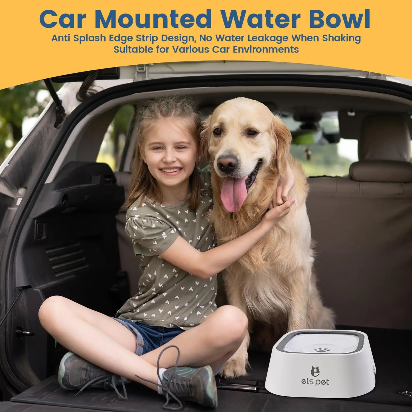 Spill Proof Dog Water Bowl, 35Oz No Spill Water Bowl for Dogs, 1L Slow Drinking Dog Water Bowl, Vehicle Travel Water Bowl