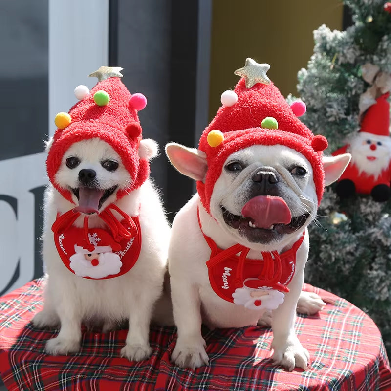 Adorable Funny Dog Christmas Hat and Santa Bibs - Perfect for Holiday Parties and Festive Cosplay!