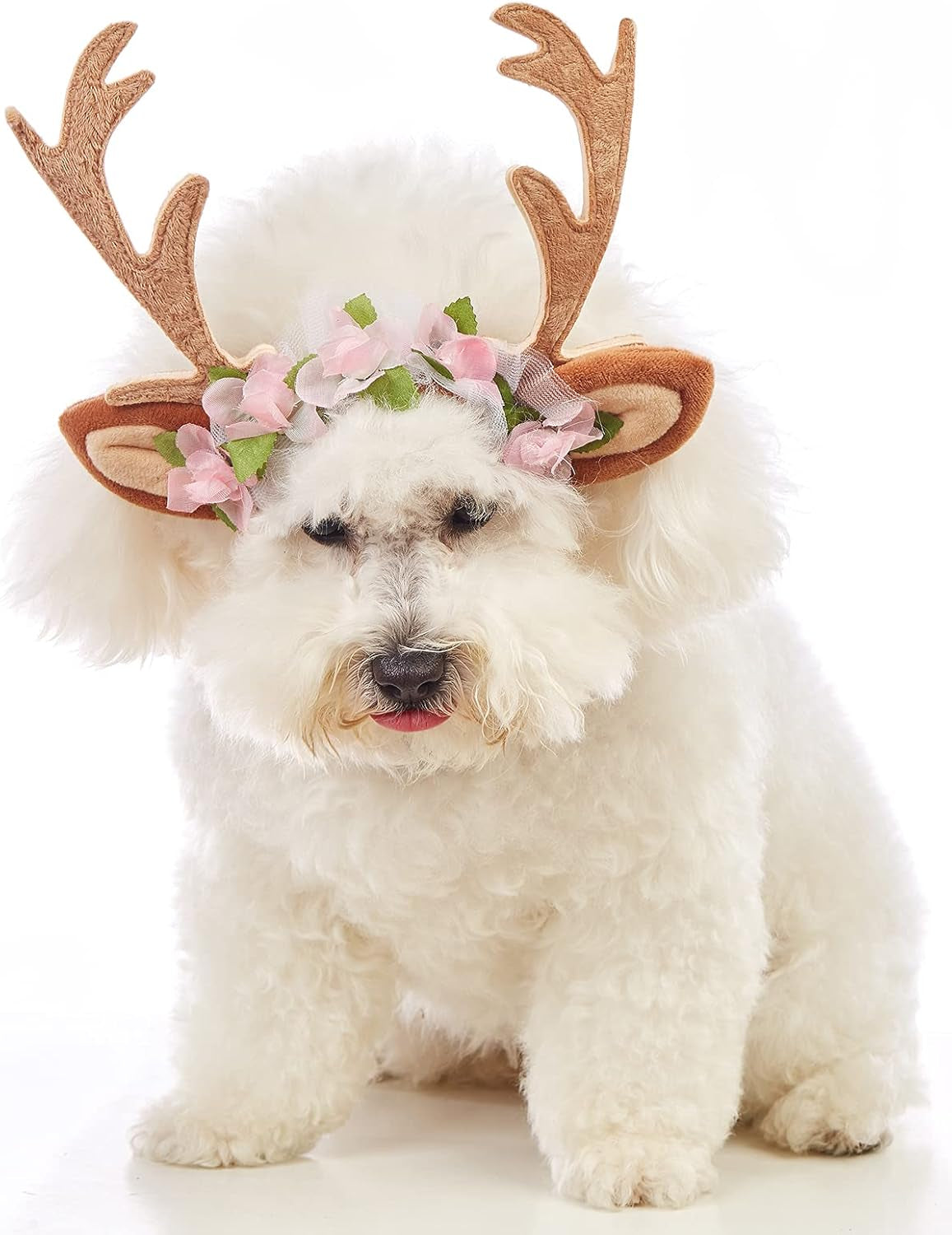 Pet Christmas Costume Hat Merry Christmas Dog Antlers Headbands Elastic Band Adjustable Reindeer Cap Hair Headwear Deer Accessories (Medium)