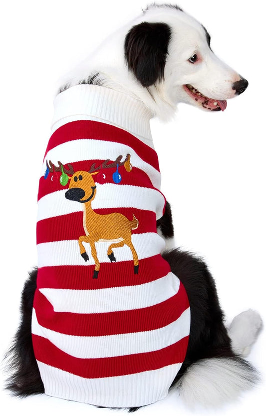 Dog Sweater Pet Christmas Elk Bells Sweaters Halloween Reindeer for Small Dog and Cat (L, Red)