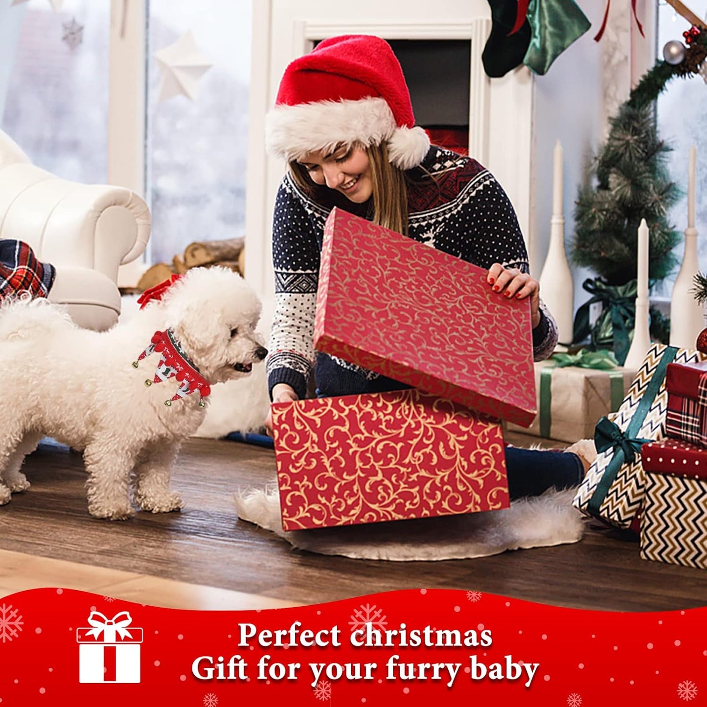 Christmas Dog Collar with Bells,Holiday Dog&Cat Knitted Jingle Dress,Pet Costume Bandana Scarf for Puppy Kitty (S)