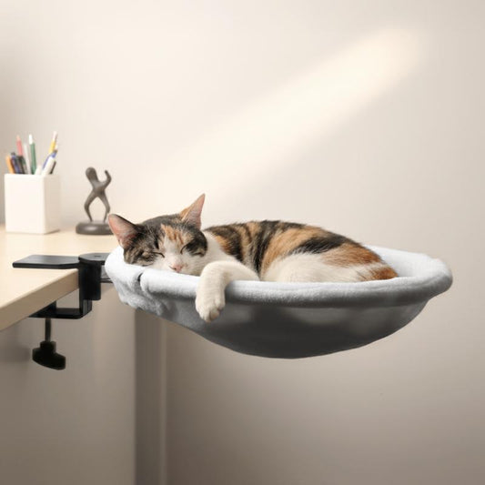 Cat Desk Hammock Bed – Rotating Cat Bed for Desk or Table, Upgraded Clamp with Sponge Pad, Holds up to 50LBS, Soft & Sturdy Cat Nest for Indoor Cats
