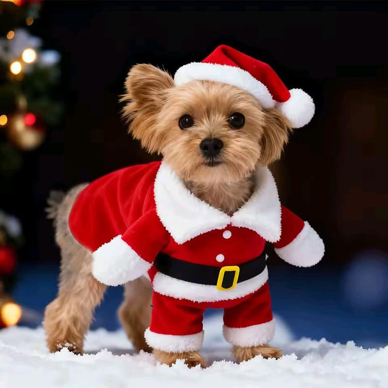 Dress Your Pet in Holiday Cheer with Our Adorable Red Fuzzy Santa Suit and Hat!