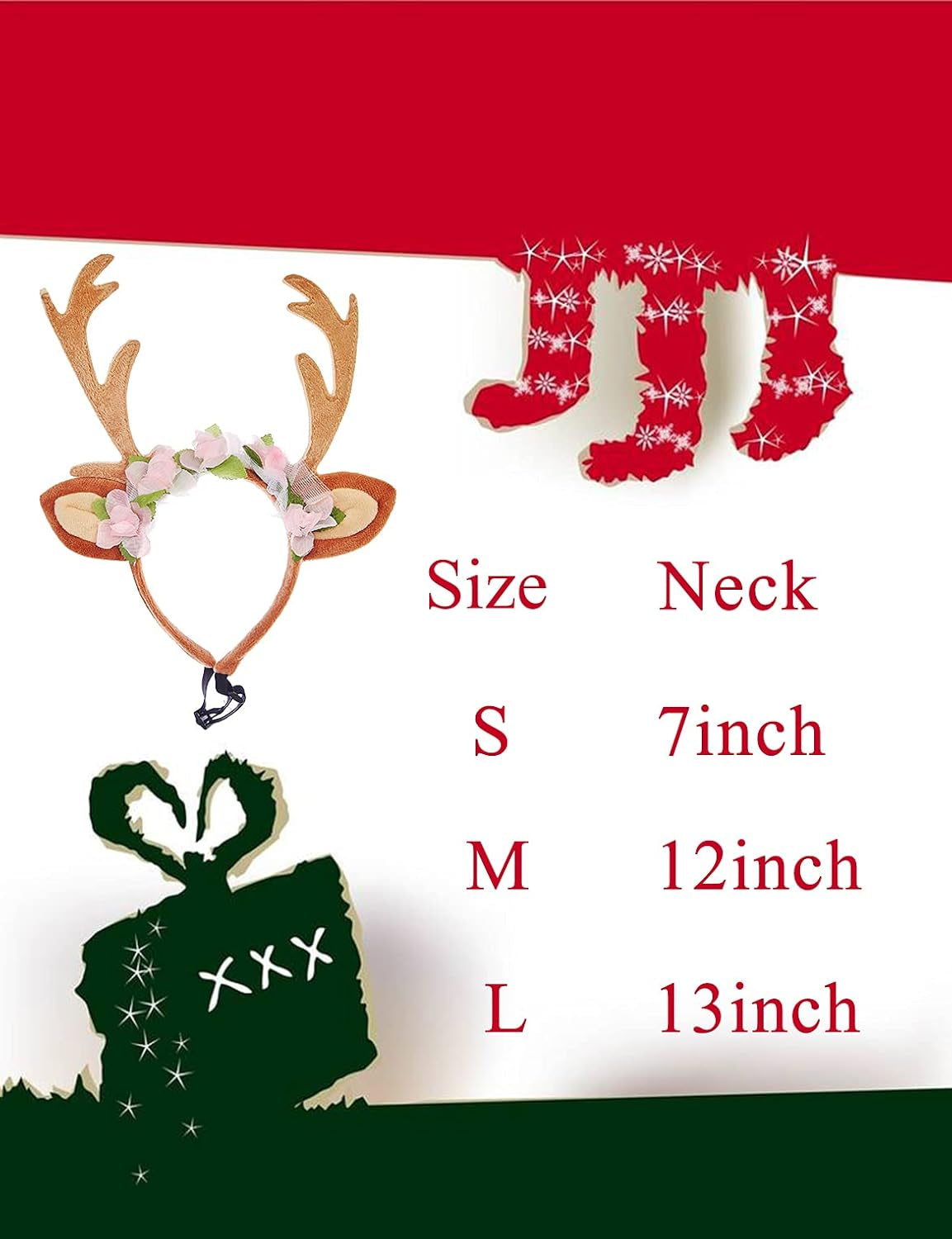 Pet Christmas Costume Hat Merry Christmas Dog Antlers Headbands Elastic Band Adjustable Reindeer Cap Hair Headwear Deer Accessories (Medium)