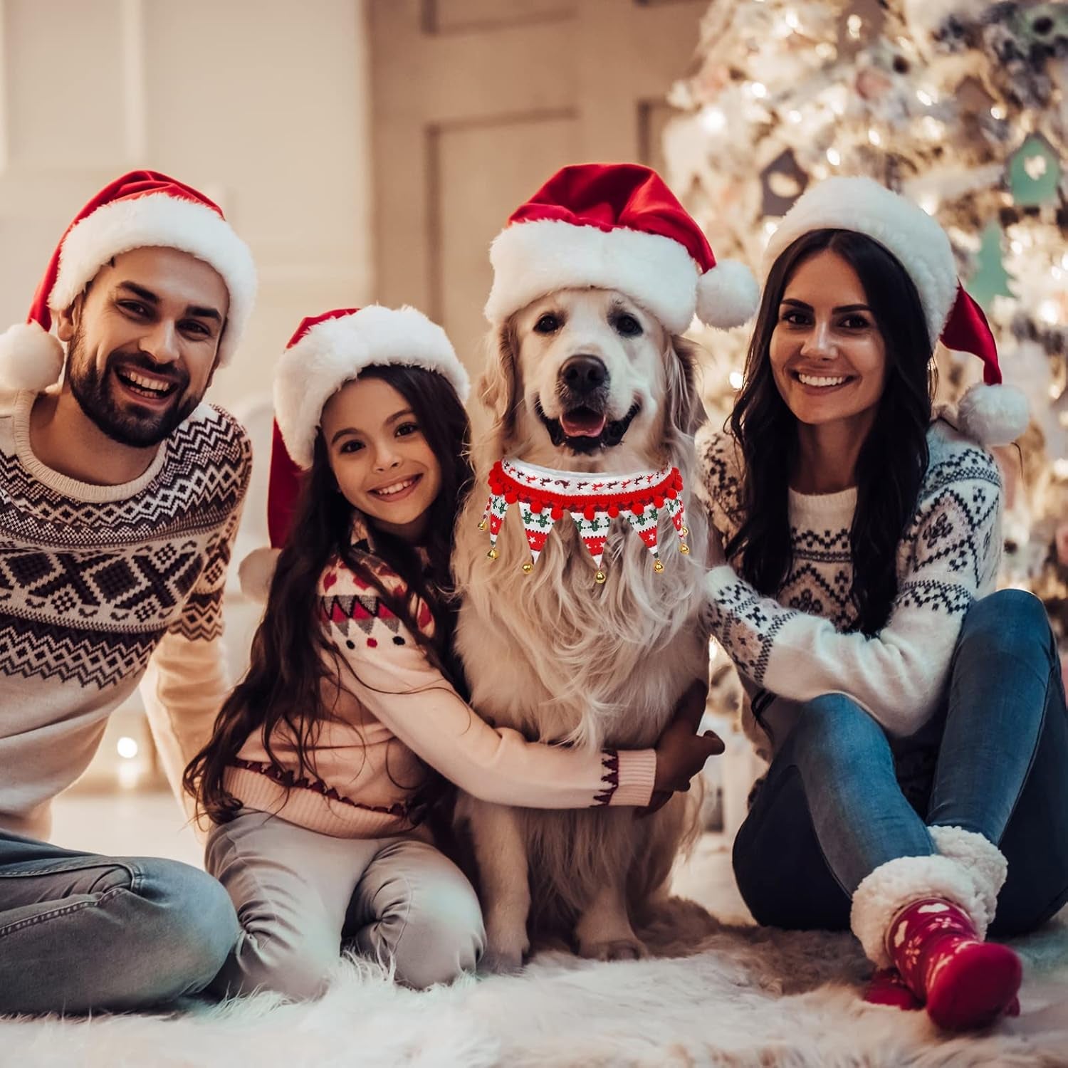 Christmas Dog Collar with Bells,Holiday Dog&Cat Knitted Jingle Dress,Pet Costume Bandana Scarf for Puppy Kitty (S)