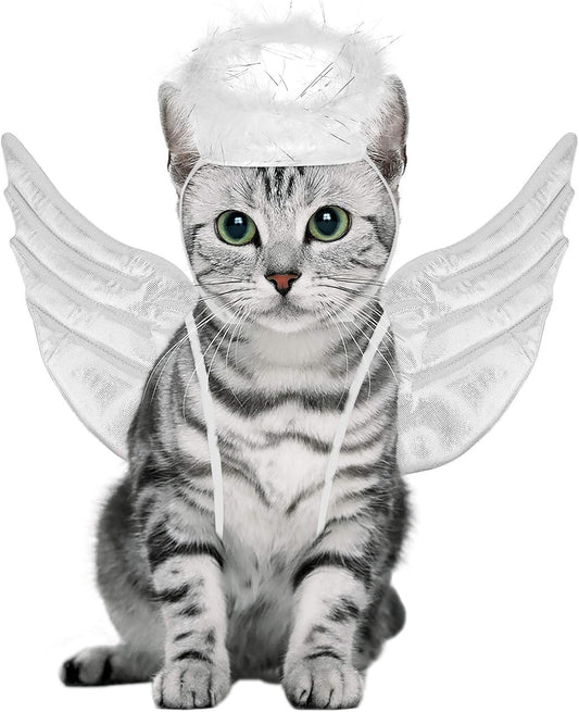 Pet Dog Cat Halloween Costume Angel Wings Shape Clothing - Creative Pet Cat Makeover Clothes for Halloween Festival Party Special Events - Pet Clothes Supplies - Size S (White)