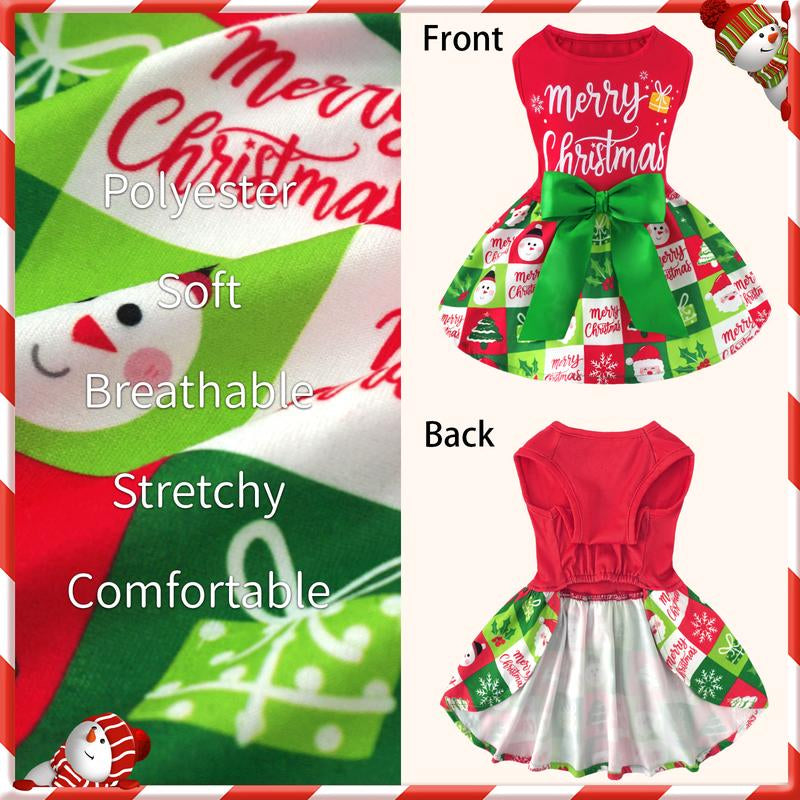 XPUDAC Christmas Dog Dress for Small & Medium Pets with Snowman Print Festive Holiday Costume Easy to Wear for Parties Pet Lightweight Clothes