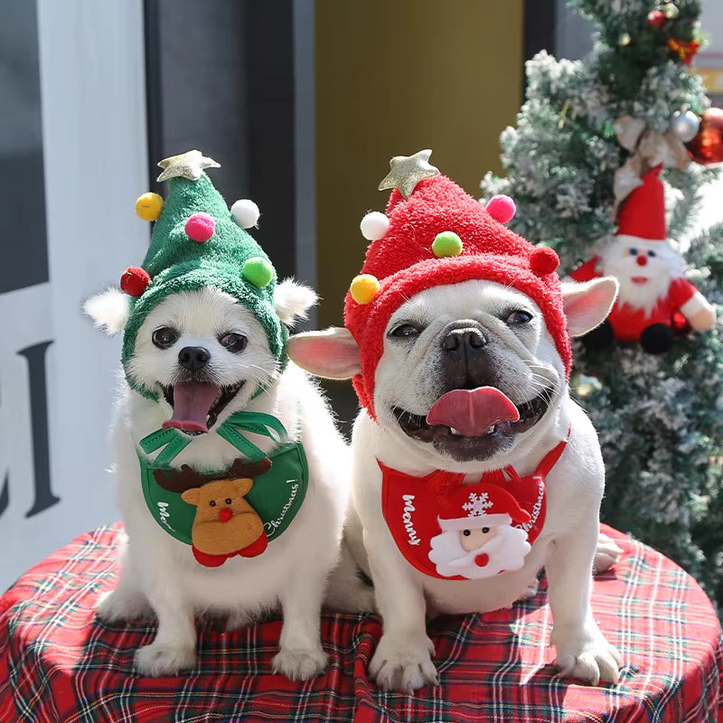 Adorable Funny Dog Christmas Hat and Santa Bibs - Perfect for Holiday Parties and Festive Cosplay!