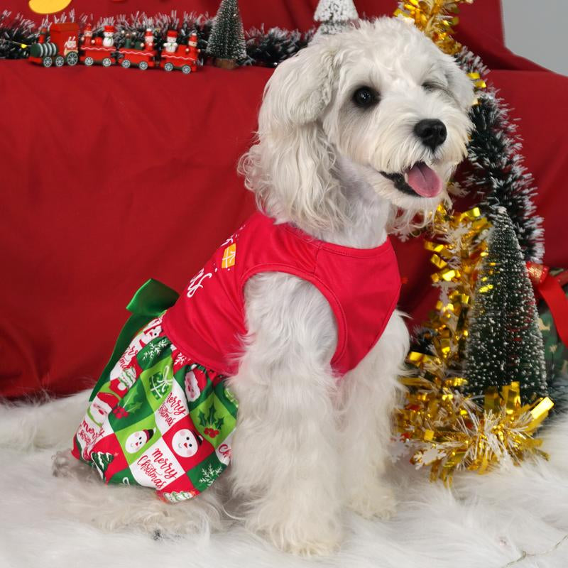 XPUDAC Christmas Dog Dress for Small & Medium Pets with Snowman Print Festive Holiday Costume Easy to Wear for Parties Pet Lightweight Clothes