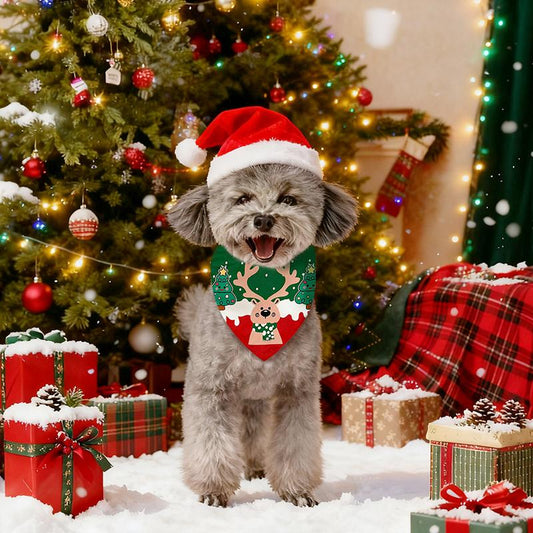 Hanepaity Dog Christmas Bandanas 3 Packs Merry Christmas Reversible Bandana Holiday Scarf Pet Collar for Small Medium Large Dogs Cats Plush Scarves Set