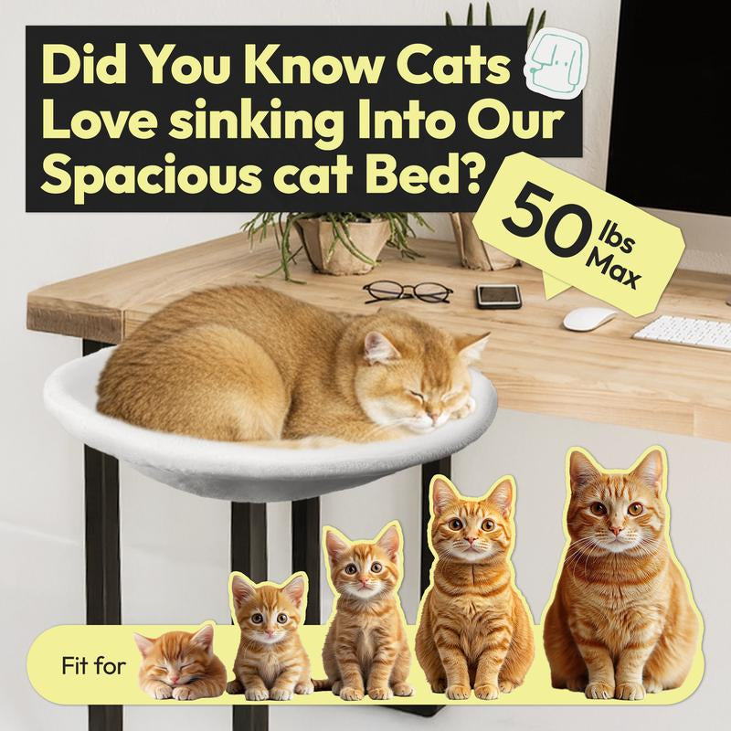 Cat Desk Hammock Bed – Rotating Cat Bed for Desk or Table, Upgraded Clamp with Sponge Pad, Holds up to 50LBS, Soft & Sturdy Cat Nest for Indoor Cats