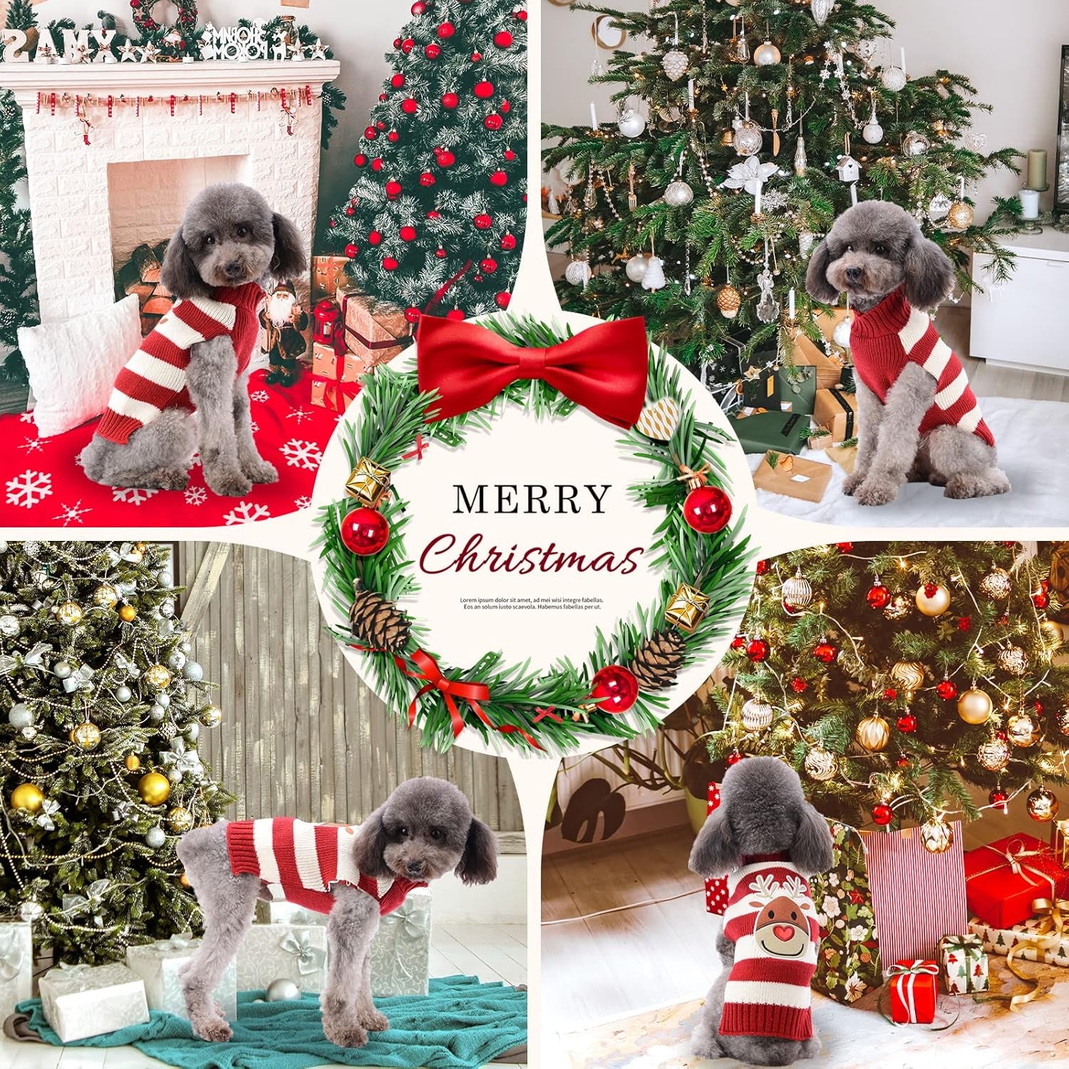Dog Christmas Sweater Cute Striped Reindeer Xmas Pet Clothes Holiday Puppy Cat Costume New Year Gifts for Small Medium Large Dogs Jumpers (XS, Red White Stripe Reindeer)