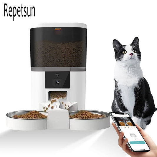4L with HD Camera Automatic Pet Feeder Cat and Dog Food Automatic Dispenser Suitable for Two Pet Cat and Dog Feeding Remote Feed