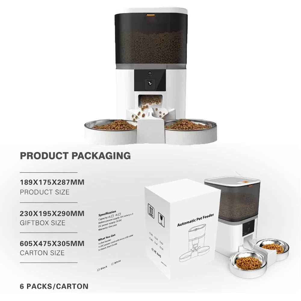 4L with HD Camera Automatic Pet Feeder Cat and Dog Food Automatic Dispenser Suitable for Two Pet Cat and Dog Feeding Remote Feed