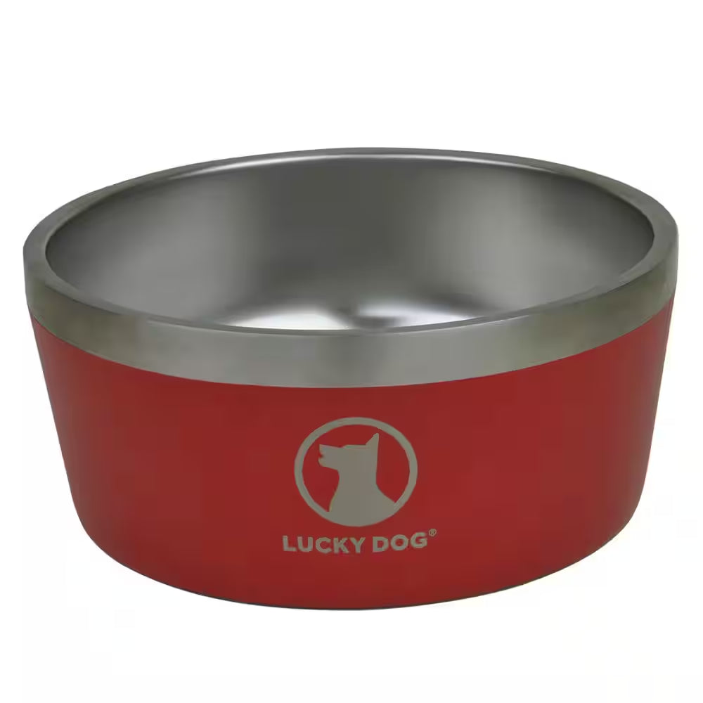 INDULGE 64 Oz. 8 Cup Double Wall Stainless Steel Dog Bowl, Non Slip, Lifetime Warranty in Red