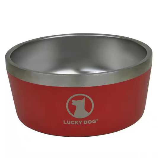 INDULGE 64 Oz. 8 Cup Double Wall Stainless Steel Dog Bowl, Non Slip, Lifetime Warranty in Red