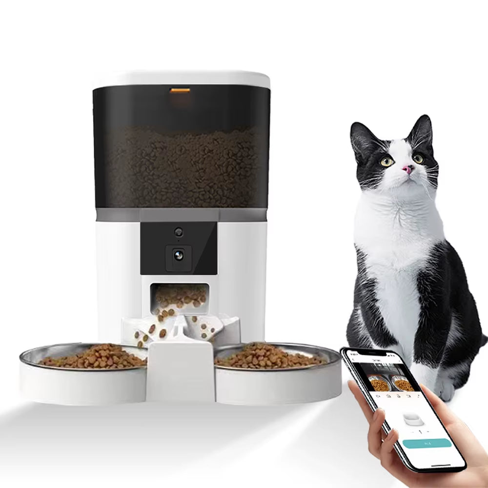 4L Automatic Smart Cat Pet Feeder for 2 Small Animals Food Dispenser Dog Feeding with Camera Voice Video Recording Food Bowl
