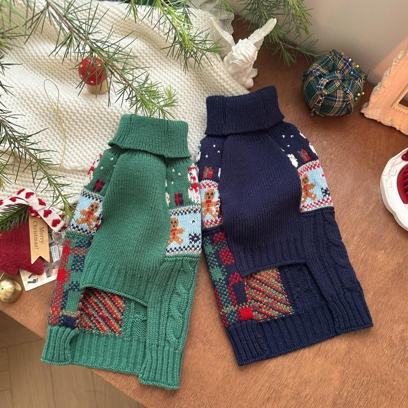 Snowman Gingerbread Man Pet Sweater Small Dog Clothes Small Dog Cat Autumn and Winter Festival Supplies Christmas