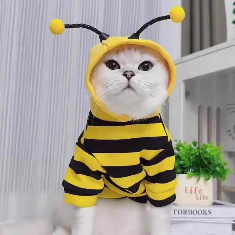 Bee Cat Onesie - Adorable Bee Design Minimalist Four-Leg Outfit for Cats & Dogs Comfortable Fit High Elasticity Medium-Thick Material